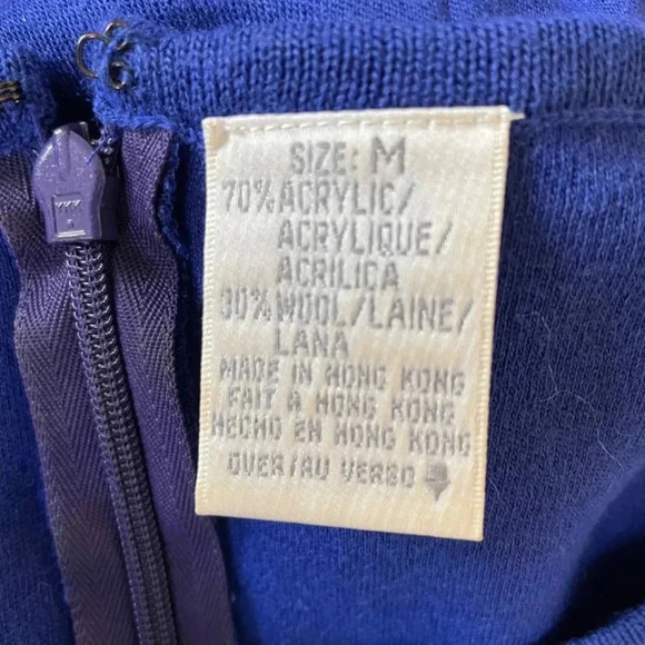 Liz Claiborne Blue Knit Dress Size Medium Vintage Long Sleeves Office Classic - Picture 9 of 10